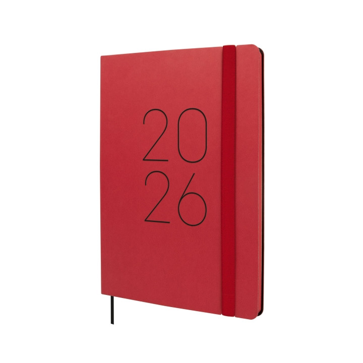 Finocam Flexi Lisa Agenda - Anual 2026 - Tapa Blanda - Formato FA5 - 151x13x214mm - Semana Vista en Vertical - Color Rojo