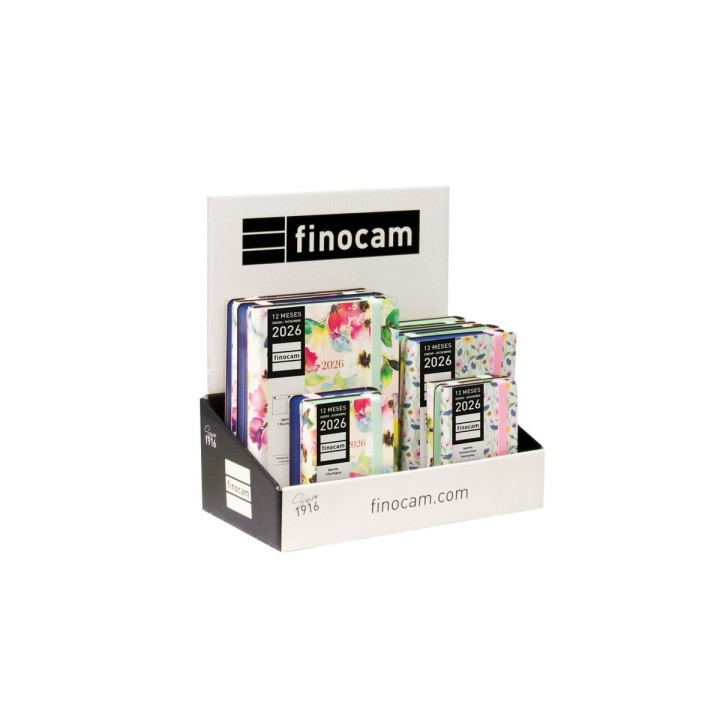 Finocam Flexi Joy Expositor con 15 Agendas Surtidas - Anual 2026 - Tapa Blanda - Color Surtidos