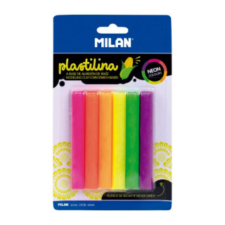Milan Pack de 6 Barritas Plastilina de Colores - 100% Vegetal - Muy Moldeable - No Se Seca - Colores Mezclables - 70g - Colores