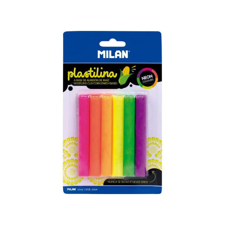 Milan Pack de 6 Barritas Plastilina de Colores - 100% Vegetal - Muy Moldeable - No Se Seca - Colores Mezclables - 70g - Colores