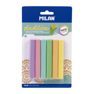 Milan Pack de 6 Barritas Plastilina de Colores - 100% Vegetal - Muy Moldeable - No Se Seca - Colores Mezclables - 70g - Colores