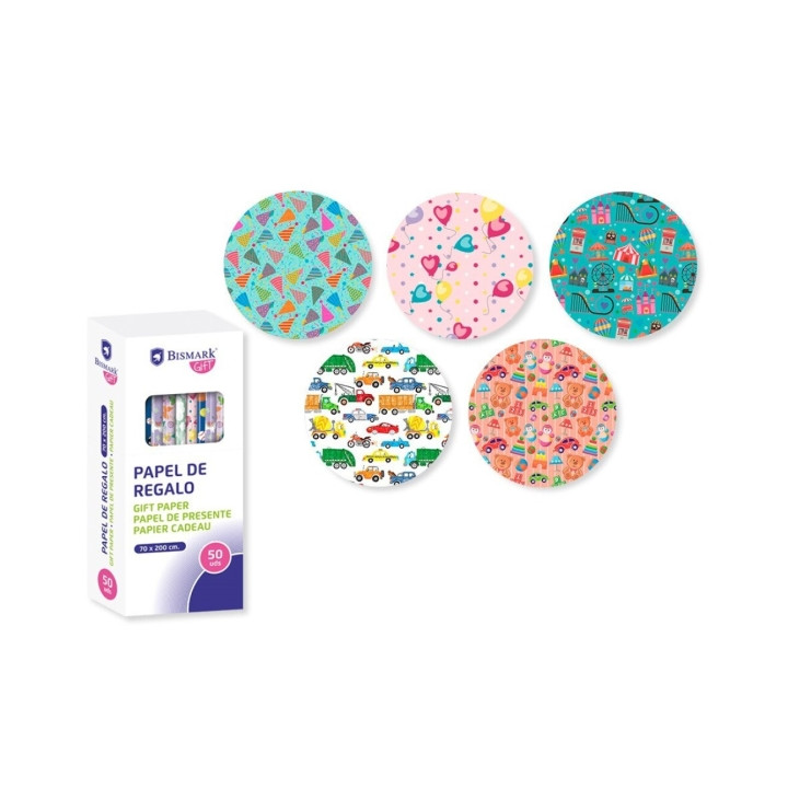 Bismark Kids Rollo de Papel Regalo - Medidas 70cmx200cm - 5 Diseños Diferentes