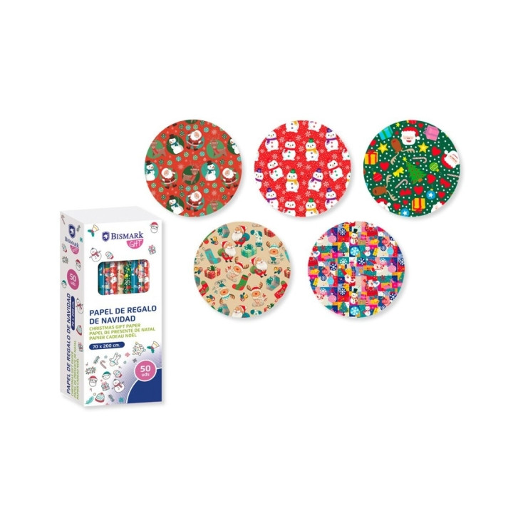 Bismark Navidad Colors Rollo de Papel Regalo - Medidas 70cmx200cm - 5 Diseños Diferentes