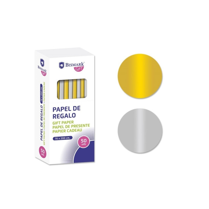 Bismark Oro/Plata Rollo de Papel Regalo - Medidas 70cmx200cm - 2 Colores