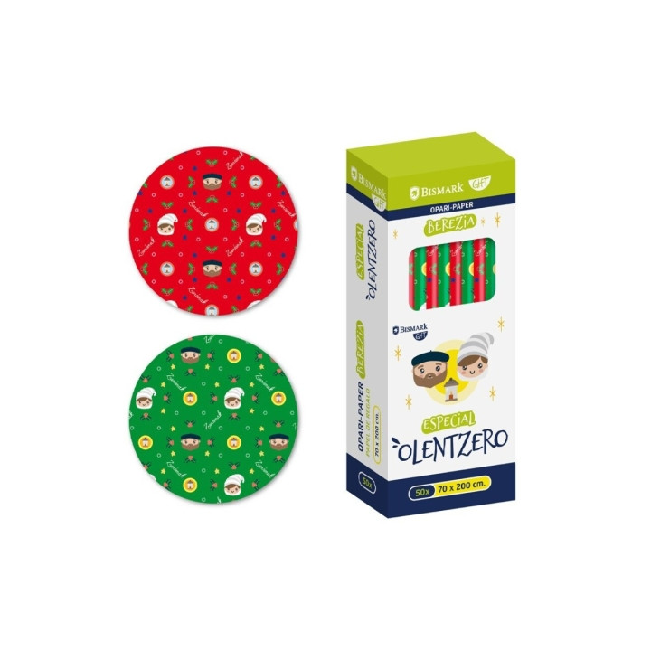 Bismark Navidad Olentzero Rollo de Papel Regalo - Medidas 70cmx200cm - 2 Diseños Diferentes