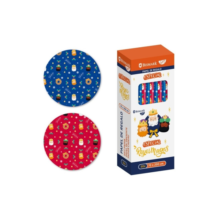 Bismark Navidad Reyes Magos Rollo de Papel Regalo - Medidas 70cmx200cm - 2 Diseños Diferentes