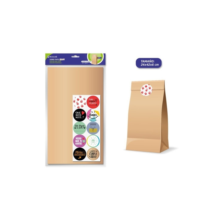 Bismark Pack de 10 Sobres Papel Kraft 50grs con 10 Pegatinas para Cierre - Medidas 24x42x6cm - Ideal para Regalos - Color Marro