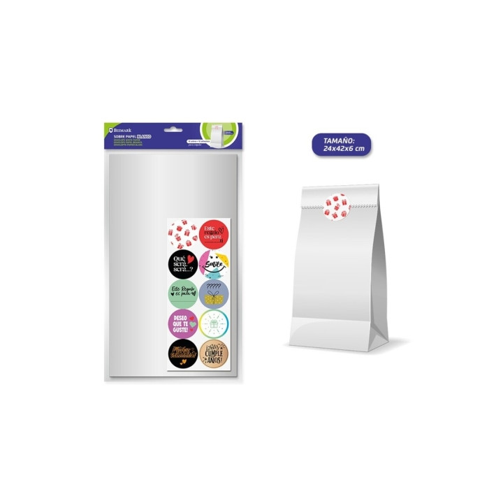 Bismark Pack de 10 Sobres Papel Kraft 50grs con 10 Pegatinas para Cierre - Medidas 24x42x6cm - Ideal para Regalos - Color Blanc