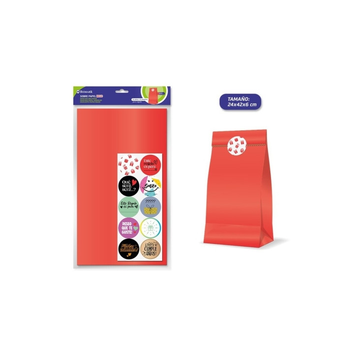 Bismark Pack de 10 Sobres Papel Kraft 50grs con 10 Pegatinas para Cierre - Medidas 24x42x6cm - Ideal para Regalos - Color Rojo