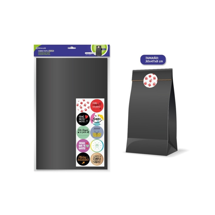 Bismark Pack de 10 Sobres Papel Kraft 50grs con 10 Pegatinas para Cierre - Medidas 30x47x8cm - Ideal para Regalos - Color Negro