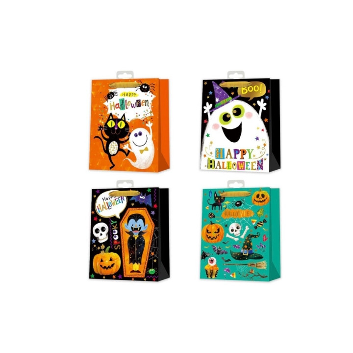 Bismark Bolsa de Papel Halloween con Foil - Asas de Lazo - 4 Diseños Aleatorios