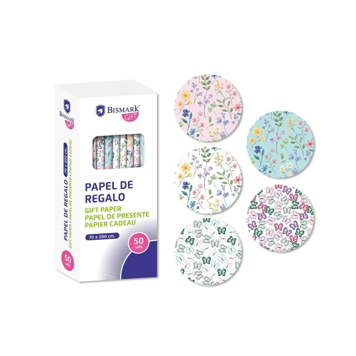 Bismark Naturaleza Rollo de Papel Regalo - Medidas 70cmx200cm - 5 Diseños Diferentes - 10 Rollos por Diseño