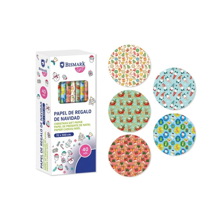 Bismark Navidad Juguetes Rollo de Papel Regalo - Medidas 70cmx500cm - 5 Diseños Diferentes