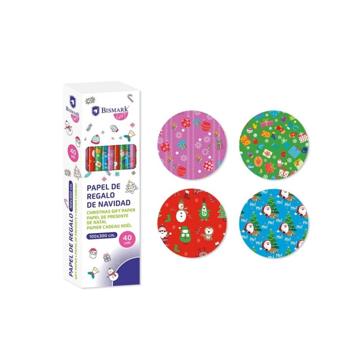 Bismark Navidad Gifts Rollo de Papel Regalo - Medidas 100cmx300cm - 4 Diseños Diferentes