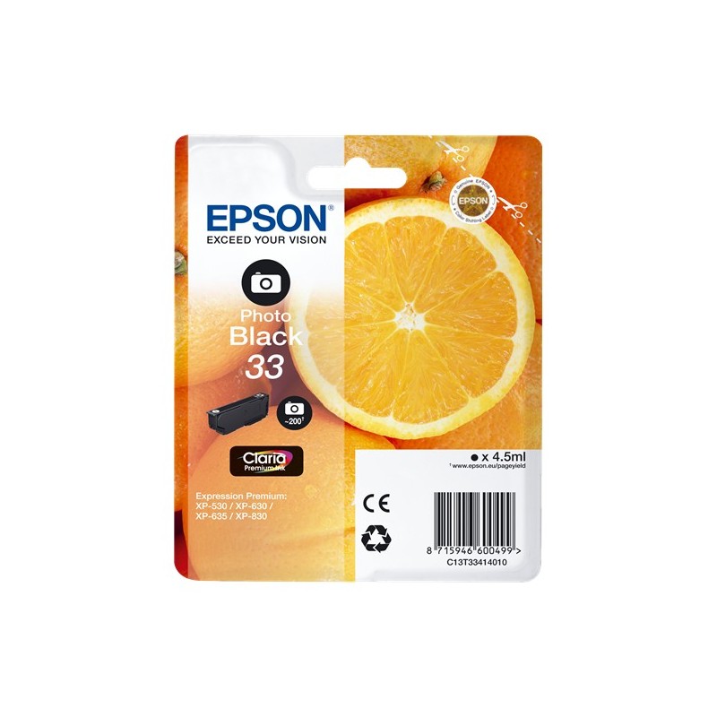 Epson t3341 (33) negro photo cartucho de tinta original - c13t33414012 Epson t3341 (33) negro photo cartucho de tinta original - c13t33414012