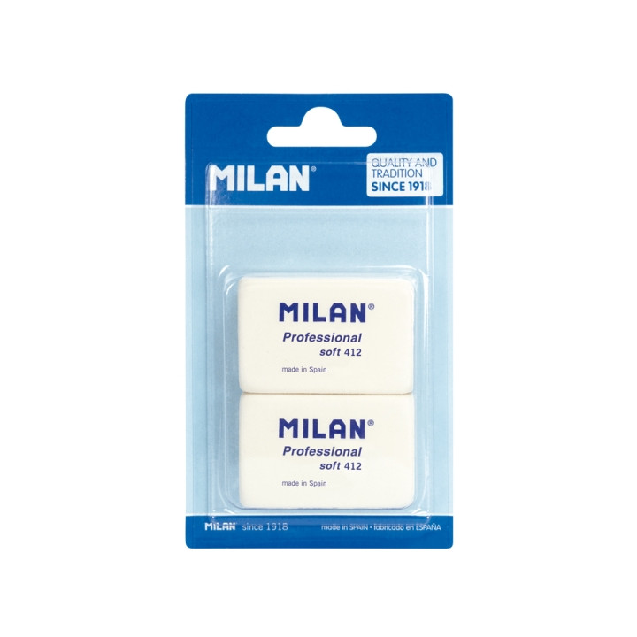 Milan Professional Soft 412 Pack de 2 Gomas de Borrar - Miga de Pan - Caucho Sintetico - Color Blanco