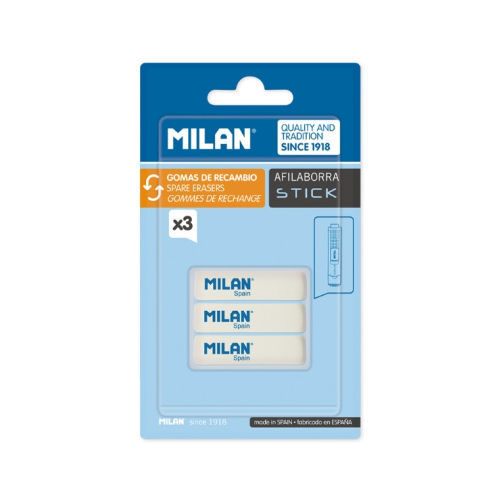 Milan Pack de 3 Gomas de Recambio para Afilaborra Stick - Color Blanco