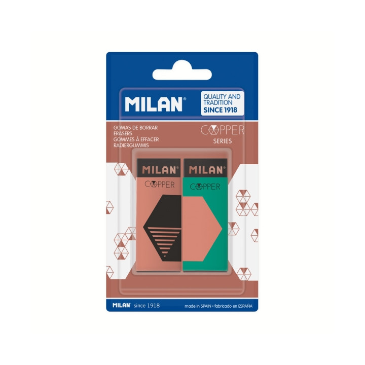 Milan Nata 320 Copper Pack de 2 Gomas de Borrar - No Abrasiva - Color Negro