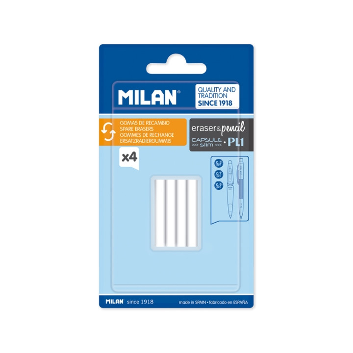 Milan Pack de 4 Gomas de Recambio para Portaminas - Compatible con Capsule
