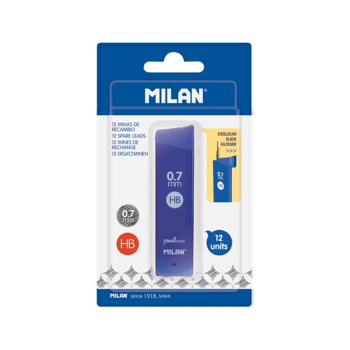 Milan Pack de 12 Minas Grafito 0.7mm - Dureza HB - Color Gris Oscuro