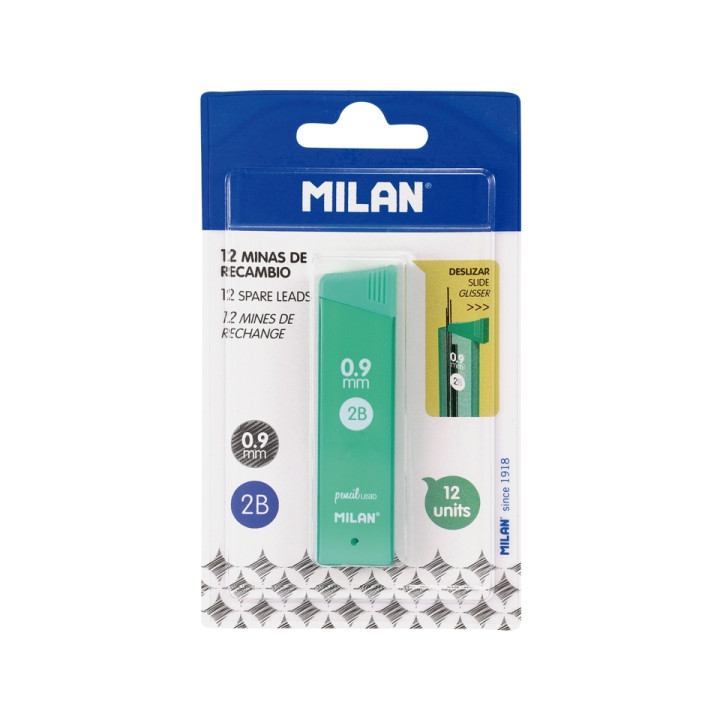 Milan Pack de 12 Minas Grafito 0.9mm - Dureza 2B - Color Gris Oscuro