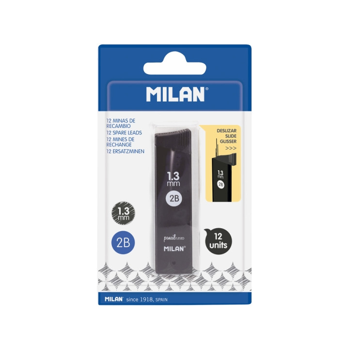 Milan Pack de 12 Minas Grafito 1.3mm - Dureza 2B - Color Gris Oscuro