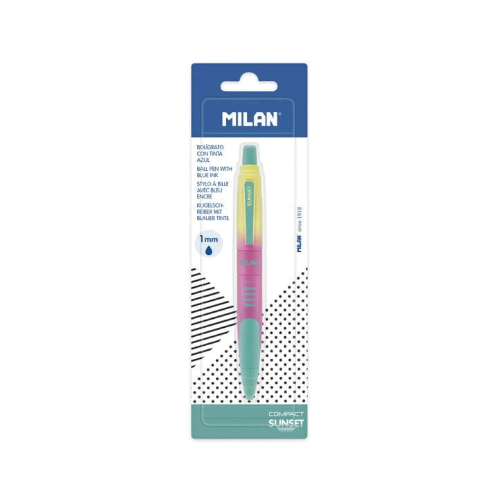 Milan Compact Sunset Blister con 1 Boligrafo de Bola Retractil - Tinta Azul - Punta Redonda 1mm - Colores Surtidos