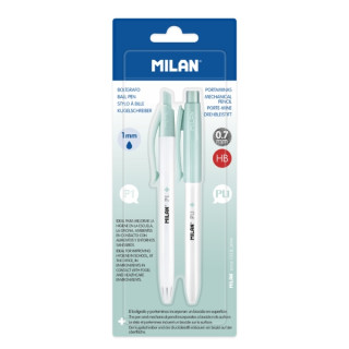 Milan P1 + Pack de 1 Boligrafo Azul + 1 Portaminas 0.7mm - Superficie Antibacteriana - Color Turquesa