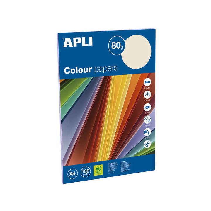 Apli Pack con 100 Hojas de Papel A4 - 20 Hojas por Color - Colores Surtidos Pastel