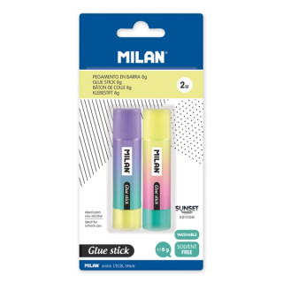 Milan Sunset Pack de 2 Barras de Pegamento 8g - Multiusos - Multisuperficies - Sin Disolventes - Uso Escolar - Color Azul Marin