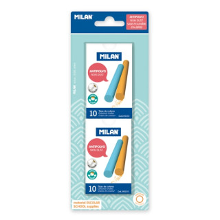 Milan Pack de 2 Cajas con 10 Tizas de Colores - Carbonato de Calcio - Redondas - Antipolvo - No Contienen Caseina Ni Yeso - Col