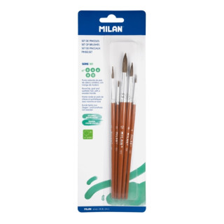 Milan 101 Pack de 5 Pinceles Redondos - Formatos Surtidos - Pelo de Cabra y Sintetico - Color Madera Oscuro