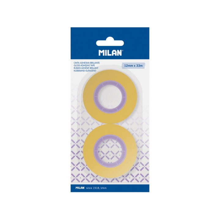 Milan Pack de 2 Cintas Adhesivas - 12mm x 33m - Color Amarillo Transparente