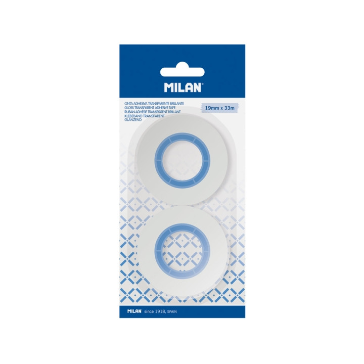 Milan Pack de 2 Cintas Adhesivas - Brillante - 19mm x 33m - Color Transparente