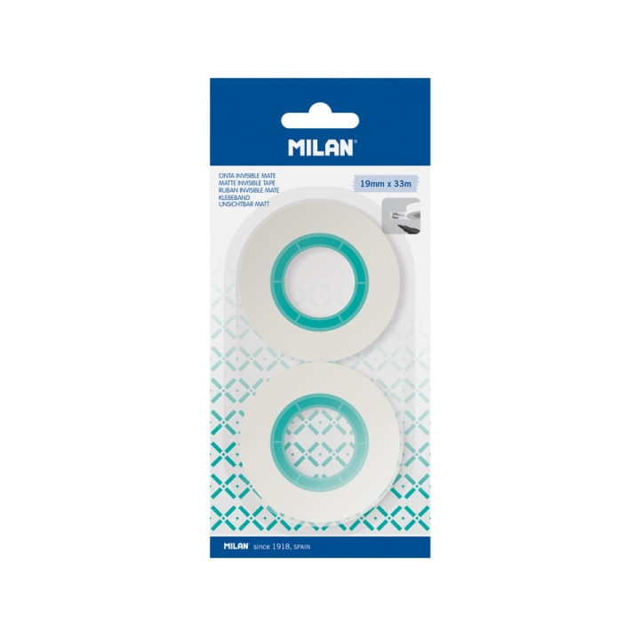 Milan Pack de 2 Cintas Adhesivas Invisibles - Mate - 19mm x 33m - Color Transparente