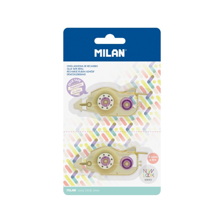 Milan Pack de 2 Recambios de Cinta Adhesiva para Serie New Look - 8.4mm x 8m - Color Transparente