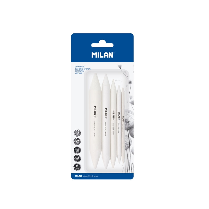 Milan Pack de 5 Difuminos - Formatos Surtidos - Recomendado para Bellas Artes - Color Blanco