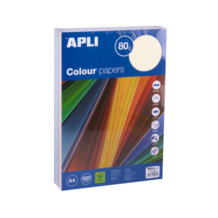 Apli Papel Color Surtido Pastel A4 500 Hojas