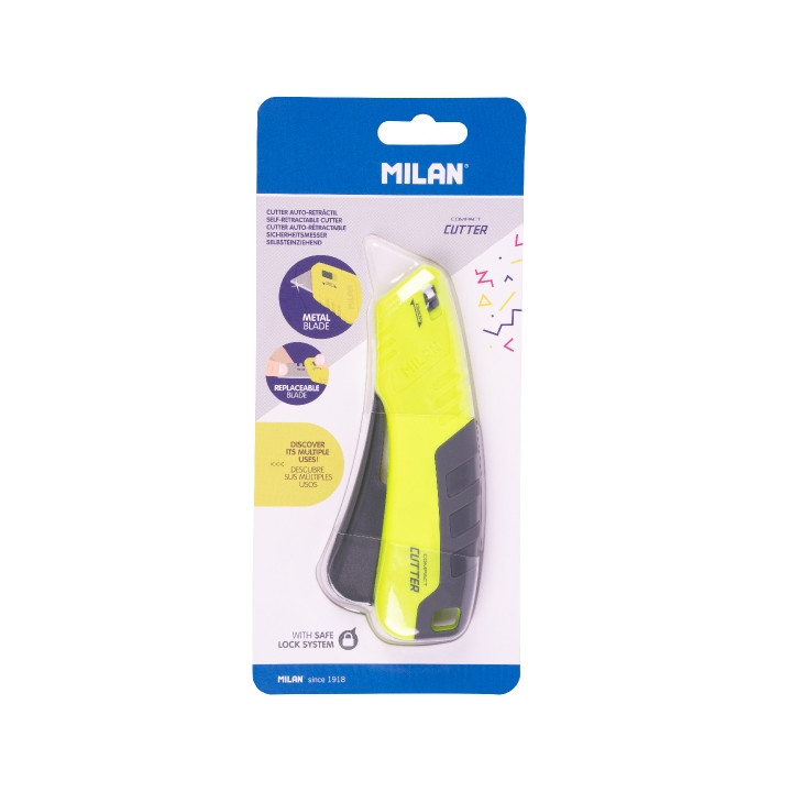 Milan Compact Acid Cuter Autoretractable - Hoja Ceramica Reemplazable - Bloqueo de Seguridad - Ergonomico - Color Amarillo