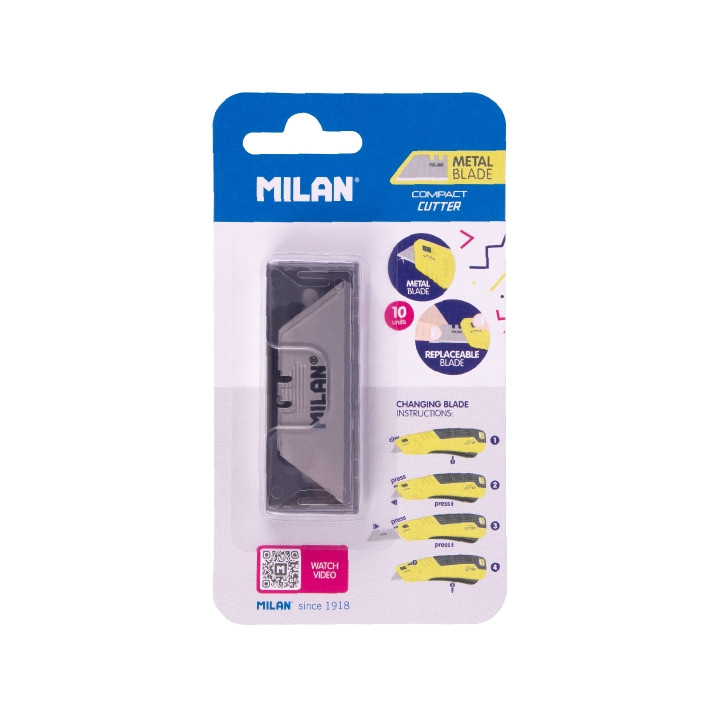 Milan Compact Acid Pack de 10 Recambios para Cuter - Hoja Metalica - Color Acero