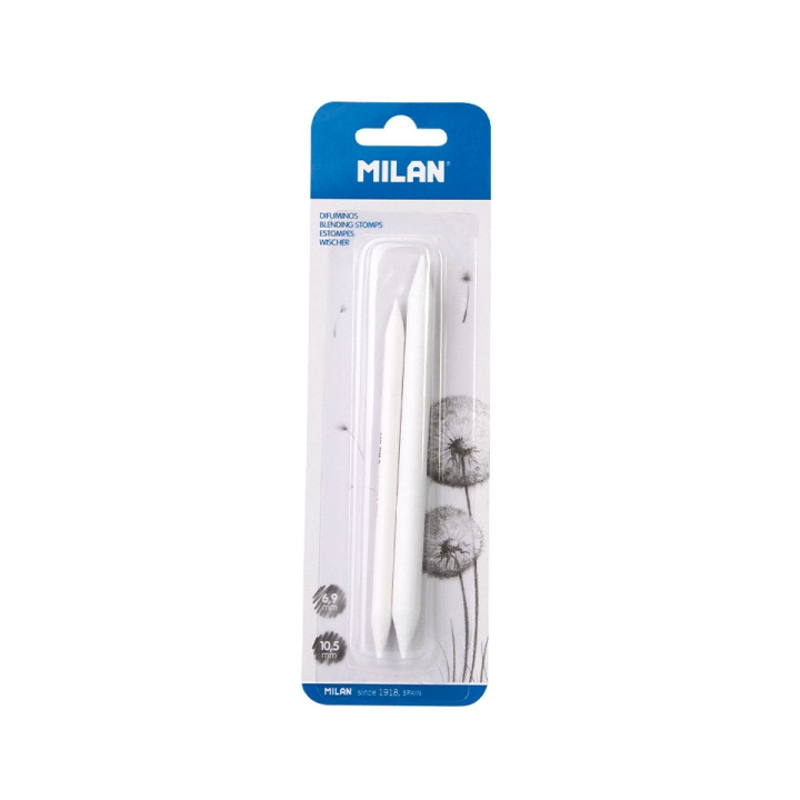 Milan Pack de 2 Difuminos - Diametro de 6.9 y 10.5mm - Recomendado para Bellas Artes - Color Blanco