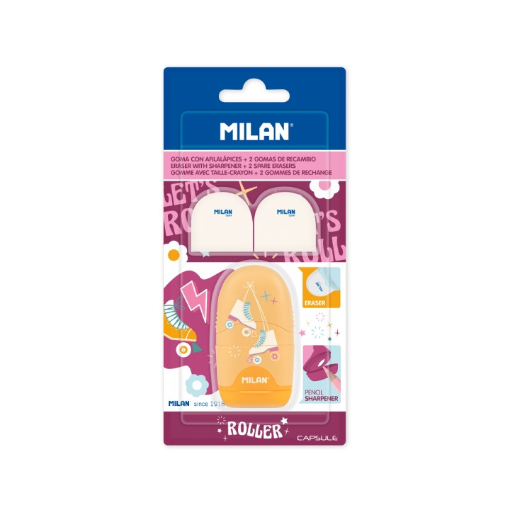 Milan Capsule Roller Afilaborra - 2 Gomas de Recambio - Cuchilla de Acero de Seguridad - Color Rosa