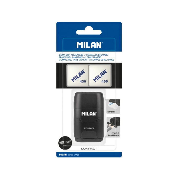 Milan Compact Shadow Afilaborra - 2 Gomas de Recambio - Cuchilla de Acero de Seguridad - Doble Agujero para Normal y Maxi - Col