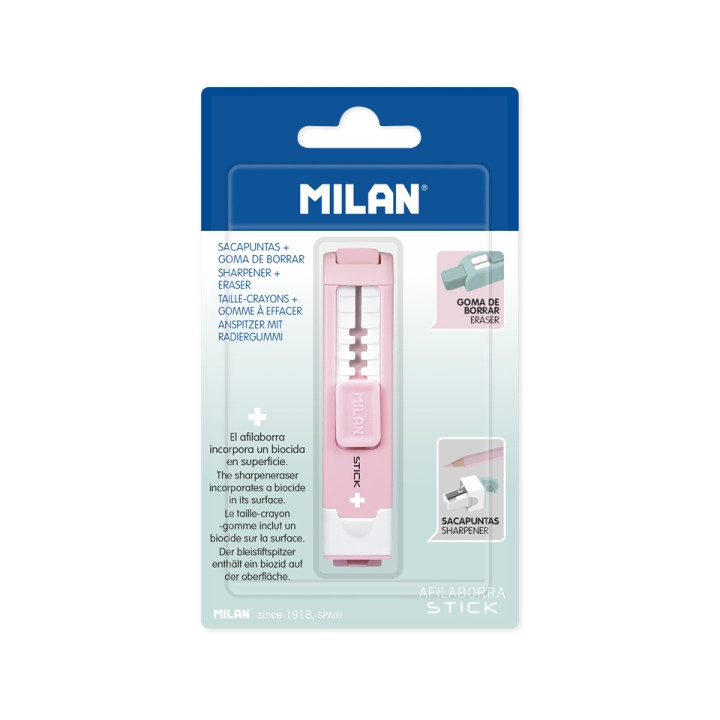 Milan Stick + Afilaborra - Superficie Antibacteriana - Cuchilla de Acero al Carbono - Miga de Pan - Color Rosa