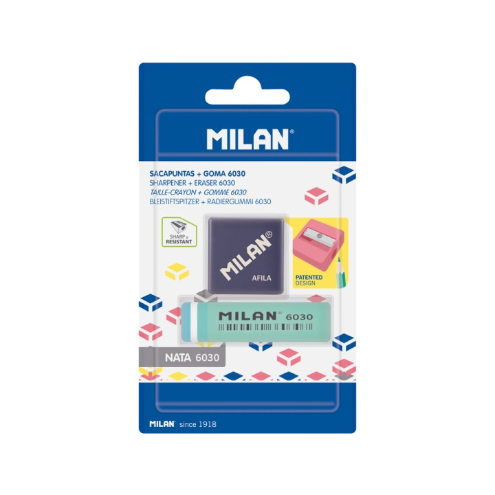 Milan Afila Pack de 1 Sacapuntas + 1 Goma 6030 - Color Azul