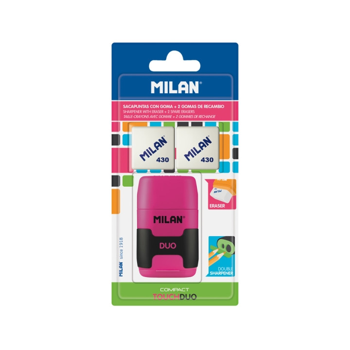 Milan Compact Touch Duo Afilaborra - 2 Gomas de Recambio - Cuchilla de Acero de Seguridad - Colores Surtidos