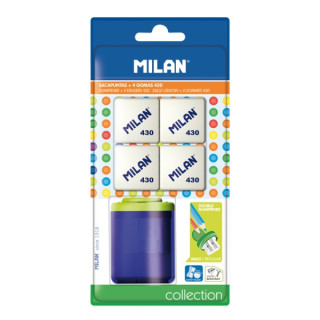 Milan Collection Pack de Sacapuntas + 4 Gomas 430 - Colores Surtidos