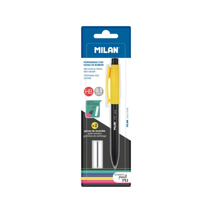 Milan Pl1 Portaminas 0.5mm - Incluye 2 Gomas de Recambio - Colores Surtidos