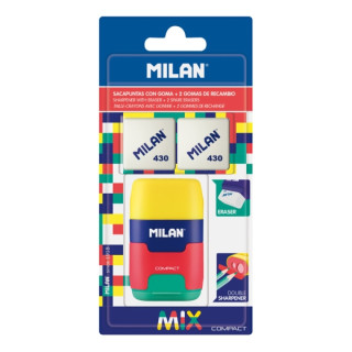 Milan Compact Mix Afilaborra - 2 Gomas de Recambio - Cuchilla de Acero de Seguridad - Doble Agujero para Normal y Maxi - Colore