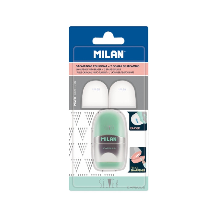 Milan Capsule Silver Afilaborra - 2 Gomas de Recambio - Cuchilla de Acero de Seguridad - Colores Surtidos